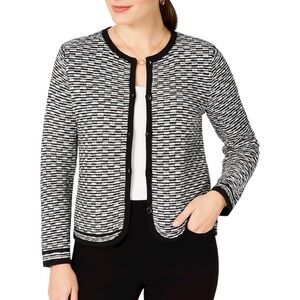 Black White Textured Knit Cardigan Sweater Women's S Button Front‎ Classic Retro